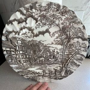 Vintage 10” Dinner Plate Royal Mail Fine Staffordshire Ironstone Brown & Cr